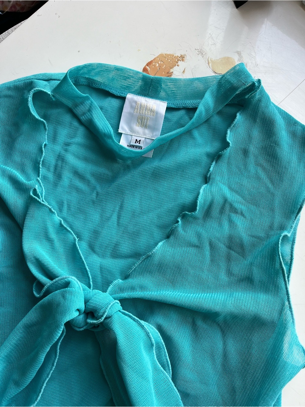 Anna Sui Turquoise Tie-Front Sleeveless Dress - Picture 5 of 6